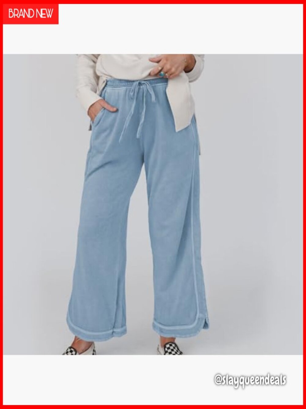 Wide Leg Sweatpants High Waist Baggy Acid Wash Pockets - Picture 6 of 7